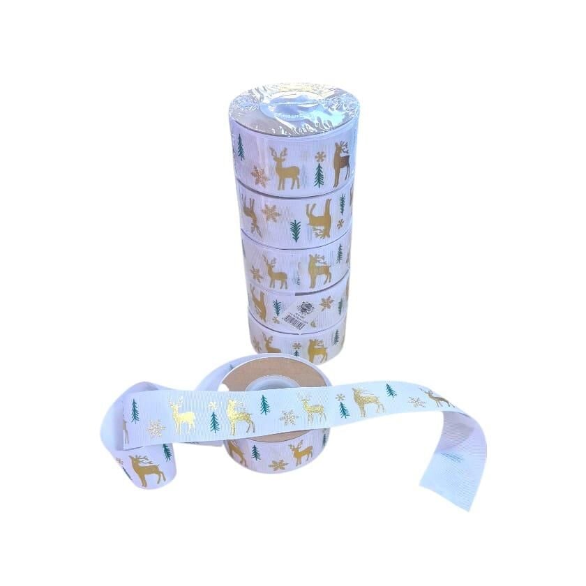 KURDELE SATEN YILBAŞI GEYİK MOTİFLİ BEYAZ 4CM*18M