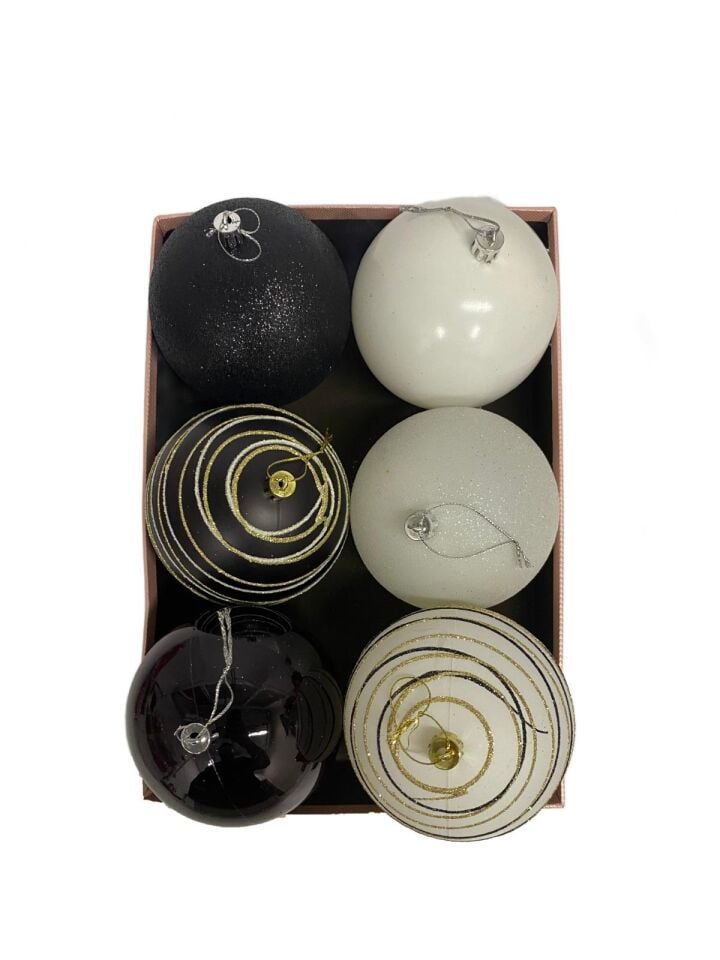 TOP SÜS 10CM SİMLİ-MOTİFLİ-MAT 6 LI SİYAH/BEYAZ