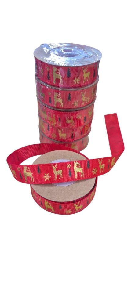 KURDELE SATEN YILBAŞI GEYİK MOTİFLİ KIRM. 2,5CM*18