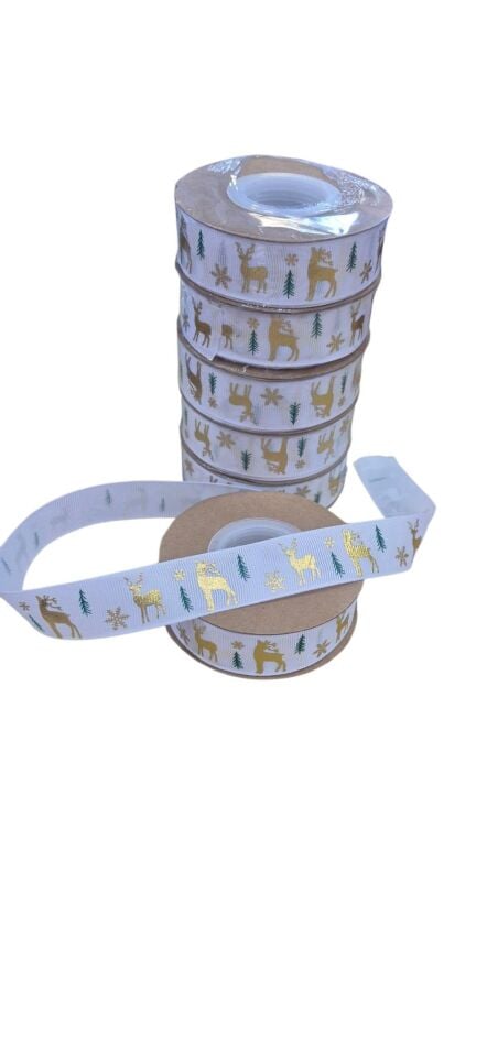 KURDELE SATEN YILBAŞI GEYİK MOTİFLİ BEYAZ 2,5CM*18