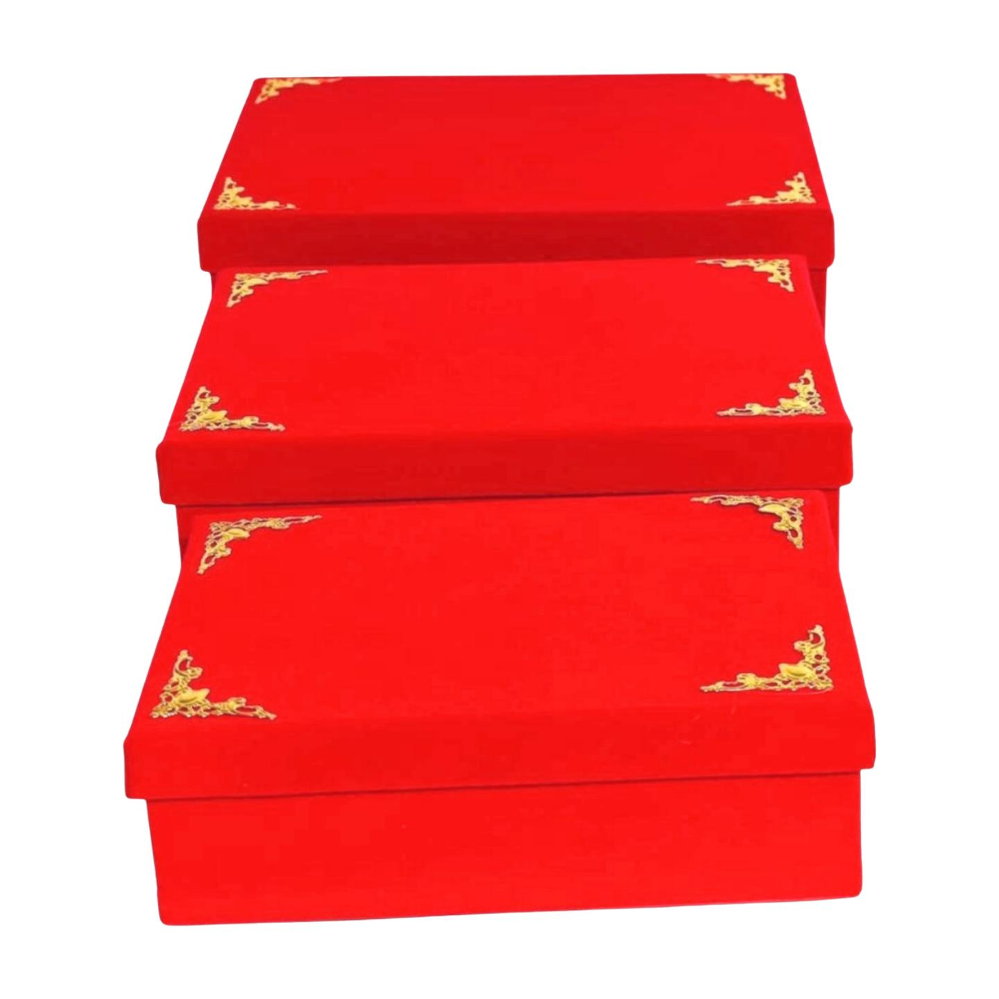 KUTU DİKDÖRTGEN FLOK KURDELELİ KIRMIZI 3 LÜ SET