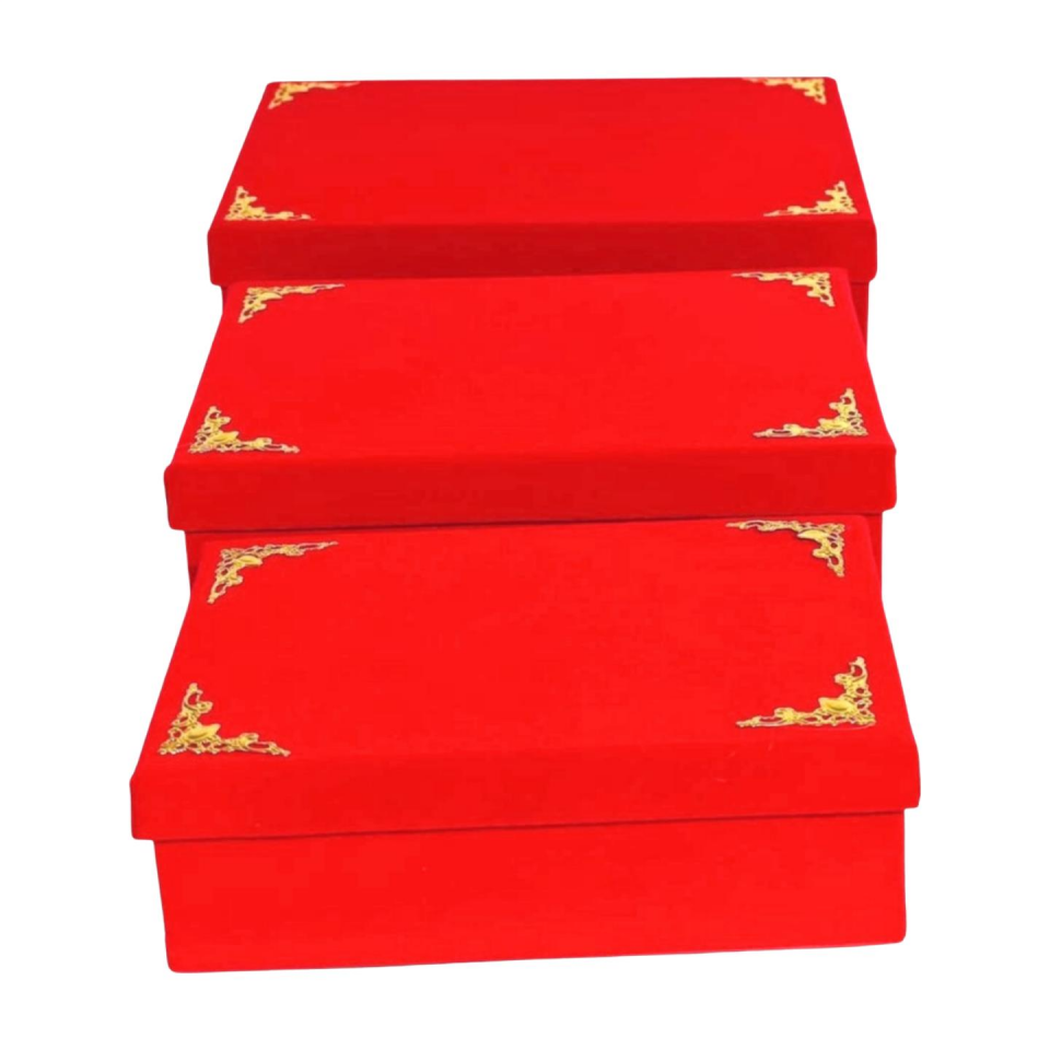 KUTU DİKDÖRTGEN FLOK KURDELELİ KIRMIZI 3 LÜ SET