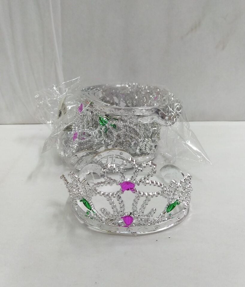 TAÇ PLASTİK GÜMÜŞ TAŞLI DÜZ 12 Lİ