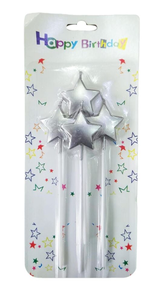 MUM YILDIZLI ÇUBUKLU METALİK GÜMÜŞ 4 LÜ