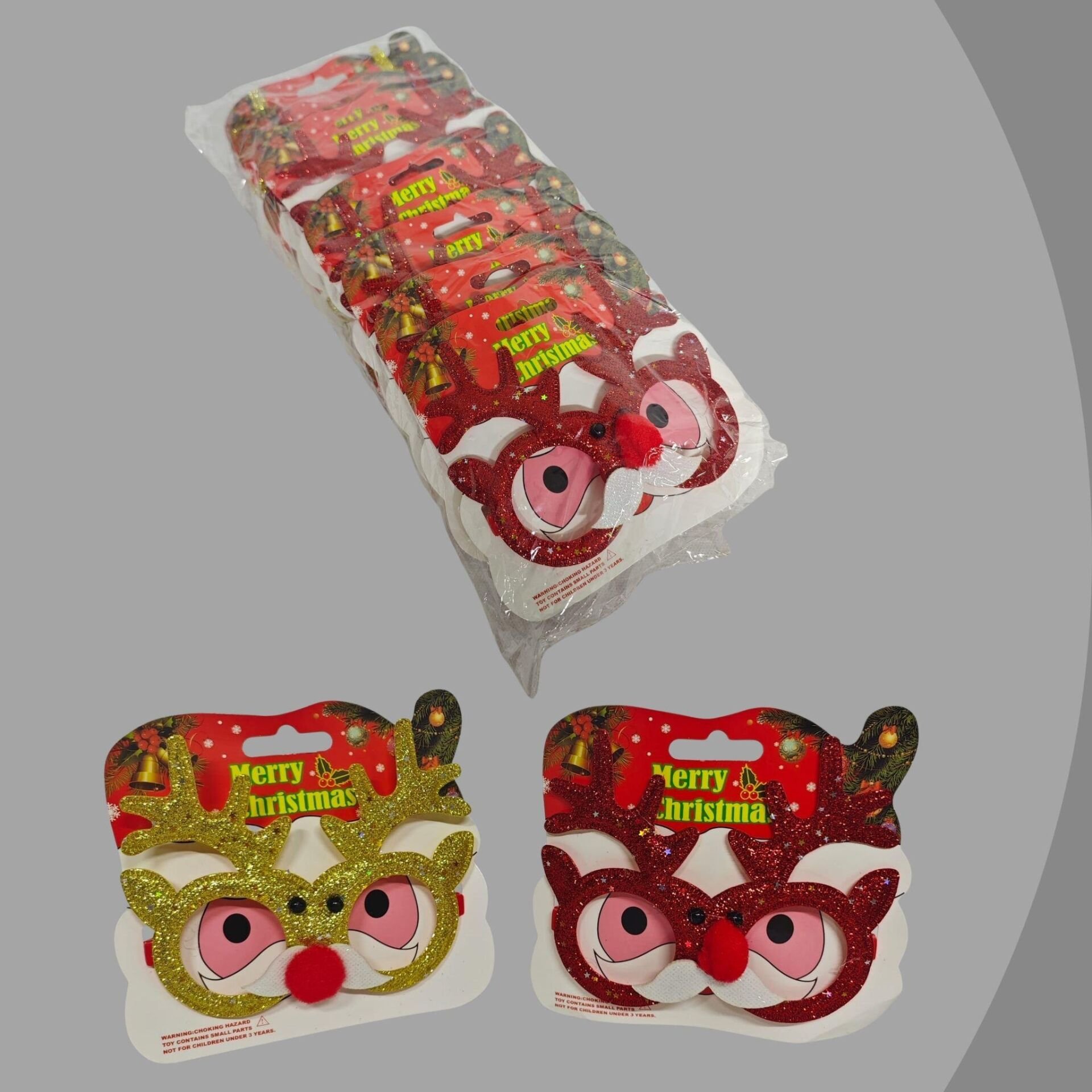 NOEL  GÖZLÜK GEYİK BIYIKLI 12 LI ALTIN KIRMIZI