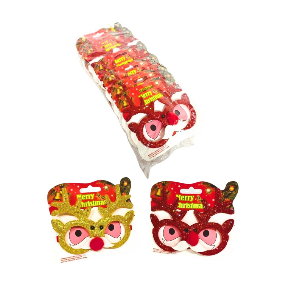 NOEL  GÖZLÜK GEYİK BIYIKLI 12 LI ALTIN KIRMIZI