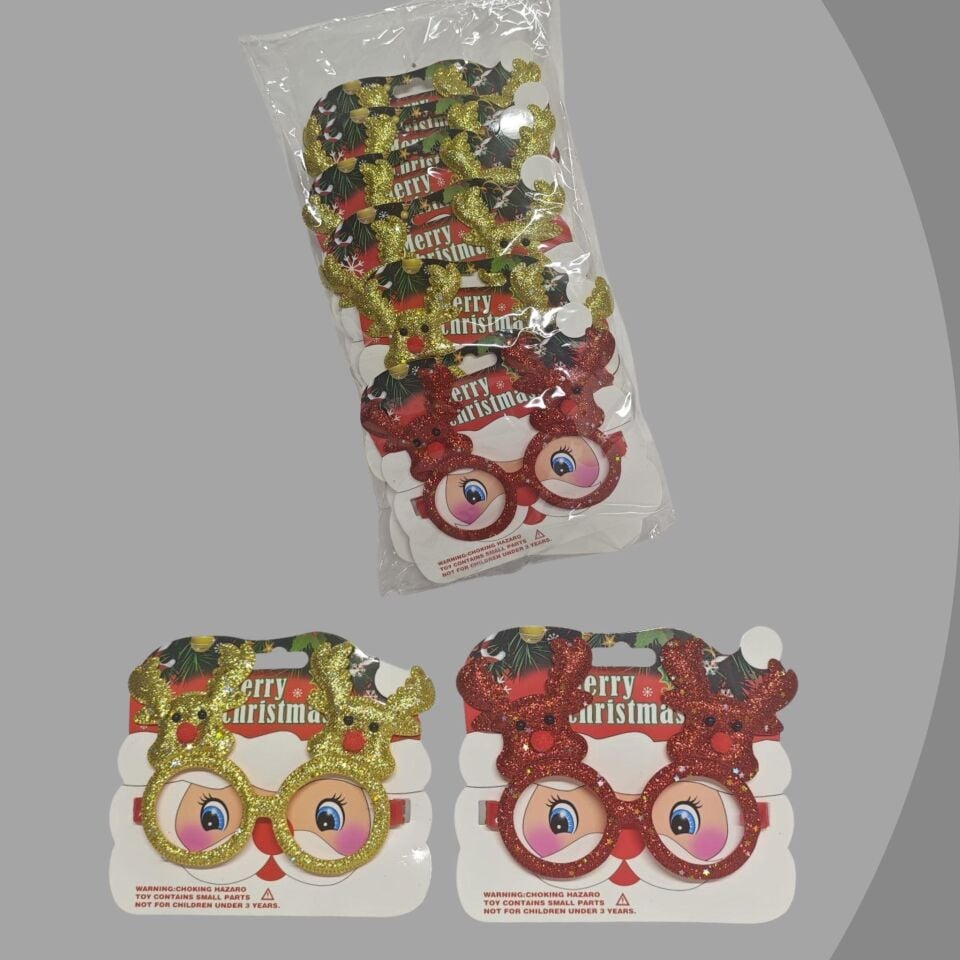 NOEL  GÖZLÜK GEYİK FİGÜRLÜ SİMLİ  KIRMIZI 12 LI