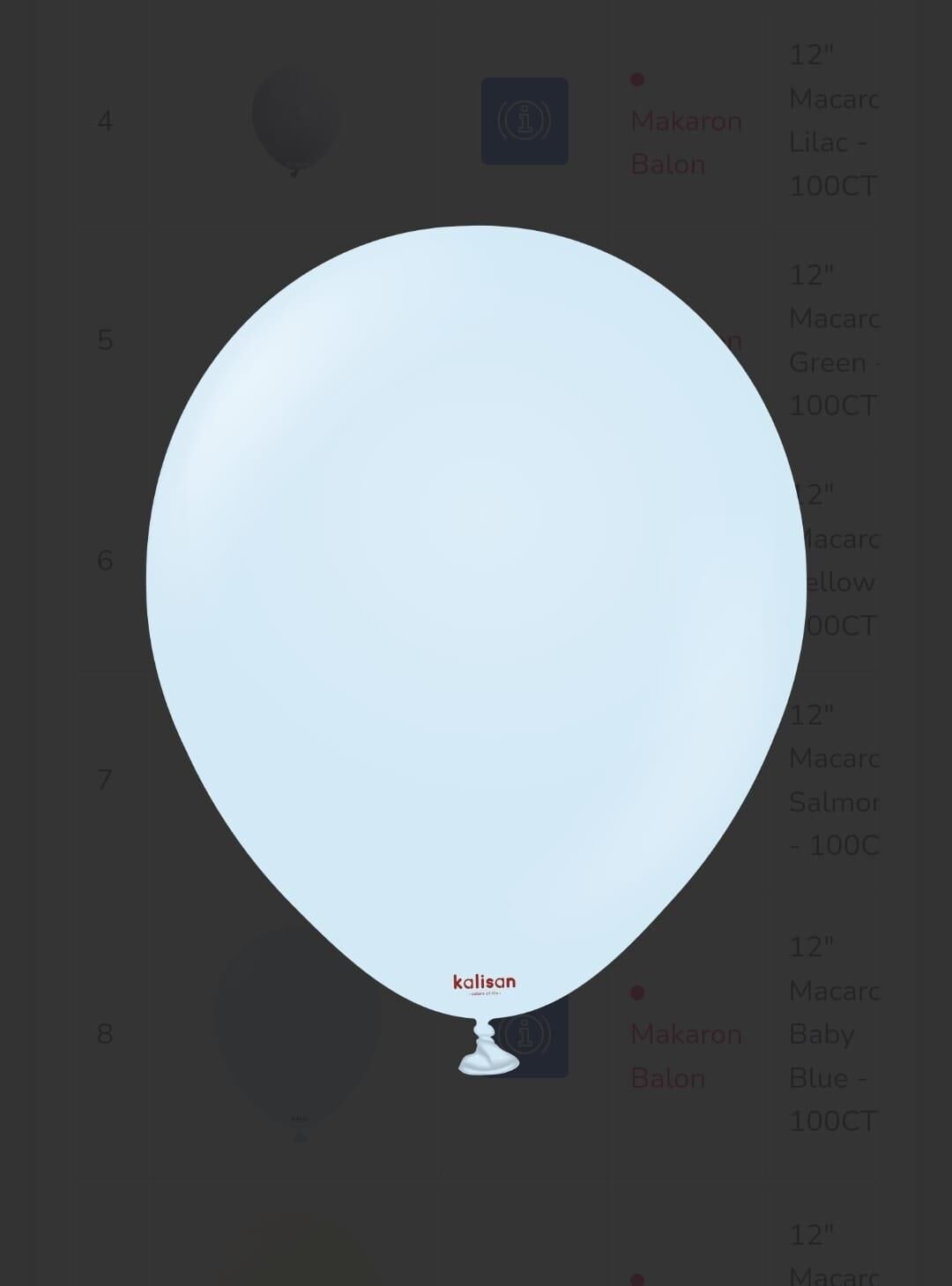 BALON 12'' MAKARON BABY BLUE 100'LÜ KALİSAN