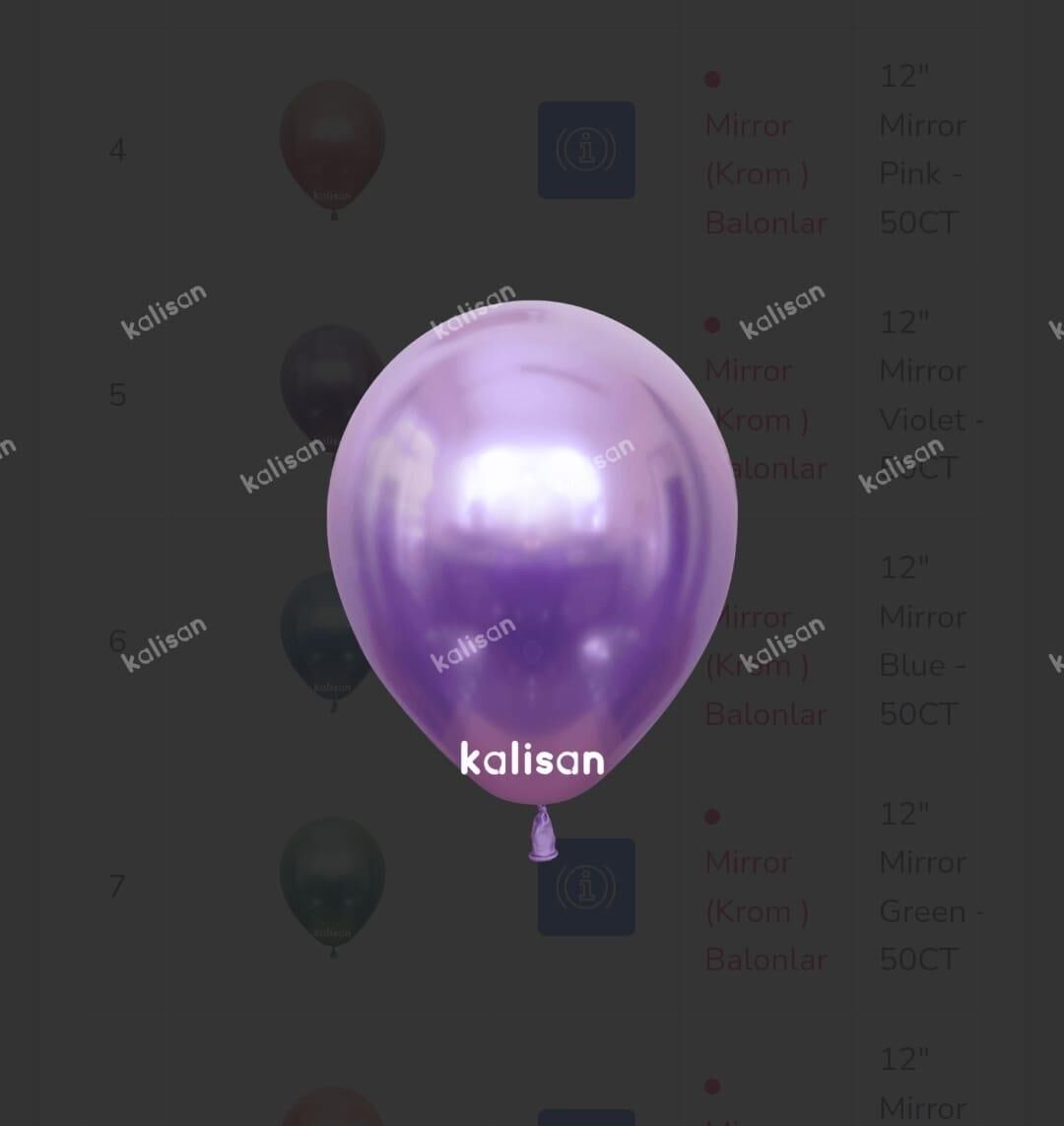 BALON 12'' KROM(MİRROR) VİOLET 50 Lİ KALİSAN