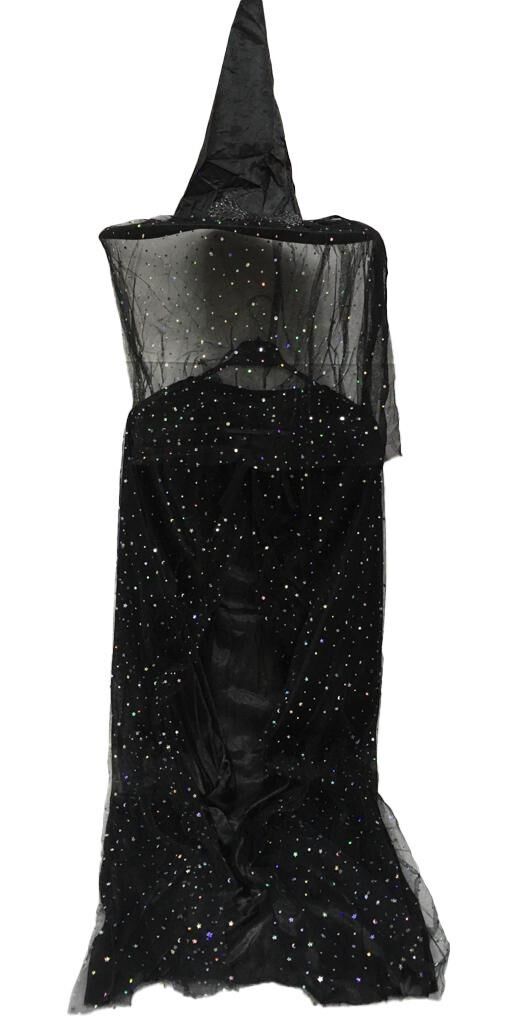 HALLOWEEN CADI PELERİN & ŞAPKASI BÜYÜK 120CM SİYAH