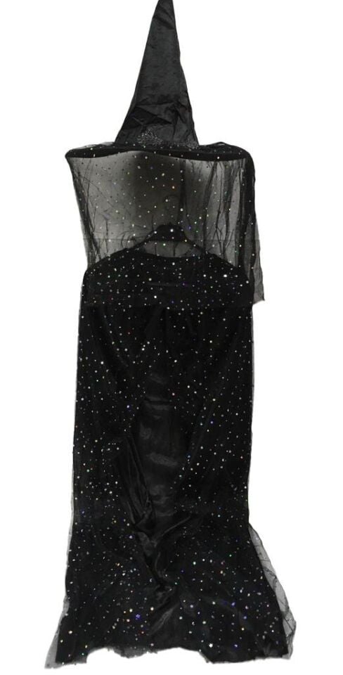 HALLOWEEN CADI PELERİN & ŞAPKASI BÜYÜK 120CM SİYAH