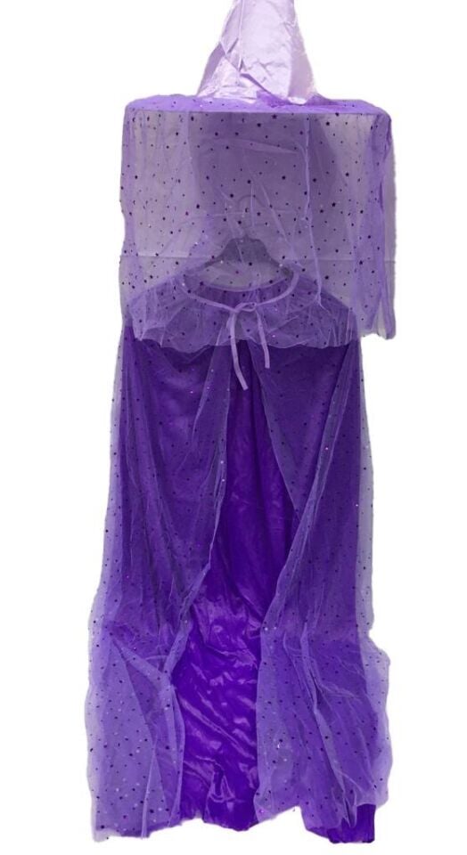 HALLOWEEN CADI PELERİN & ŞAPKASI BÜYÜK 120CM LİLA