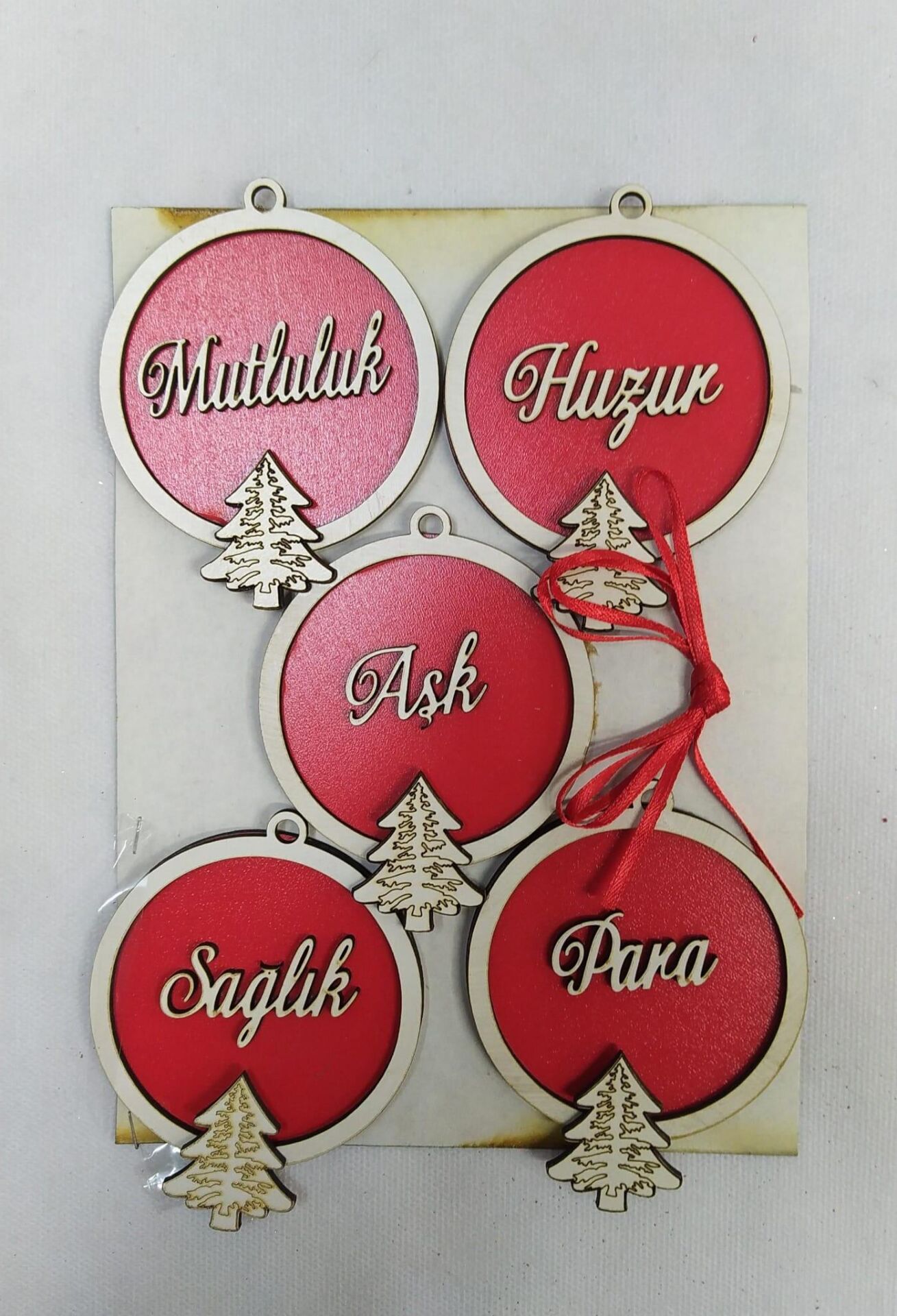 AHŞAP YENİ YIL DİLEKLERİ AĞAÇ SÜSÜ 5 Lİ