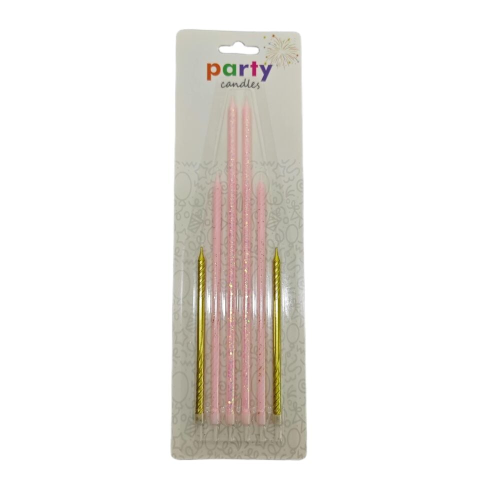 PRAMİT 6 LI SET MUM PEMBE-ALTIN