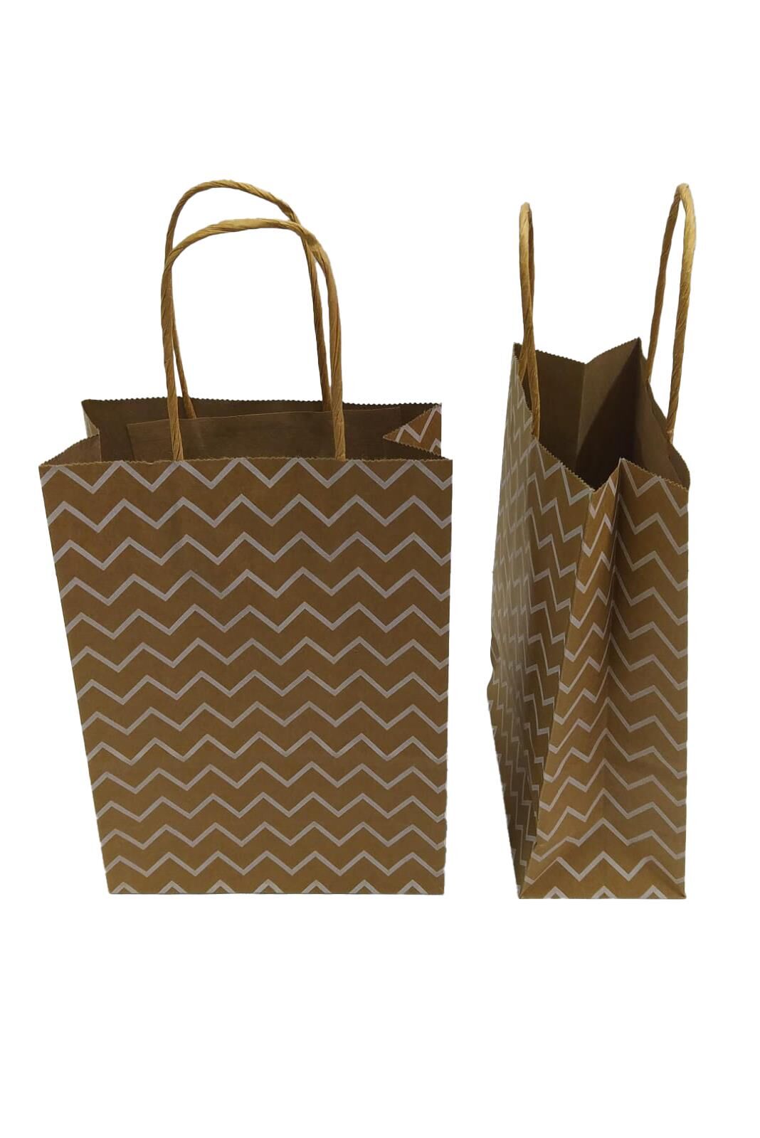 ÇANTA KRAFT BÜKÜM SAPLI BEYAZ ÇİZGİLİ 15*21CM 12Lİ