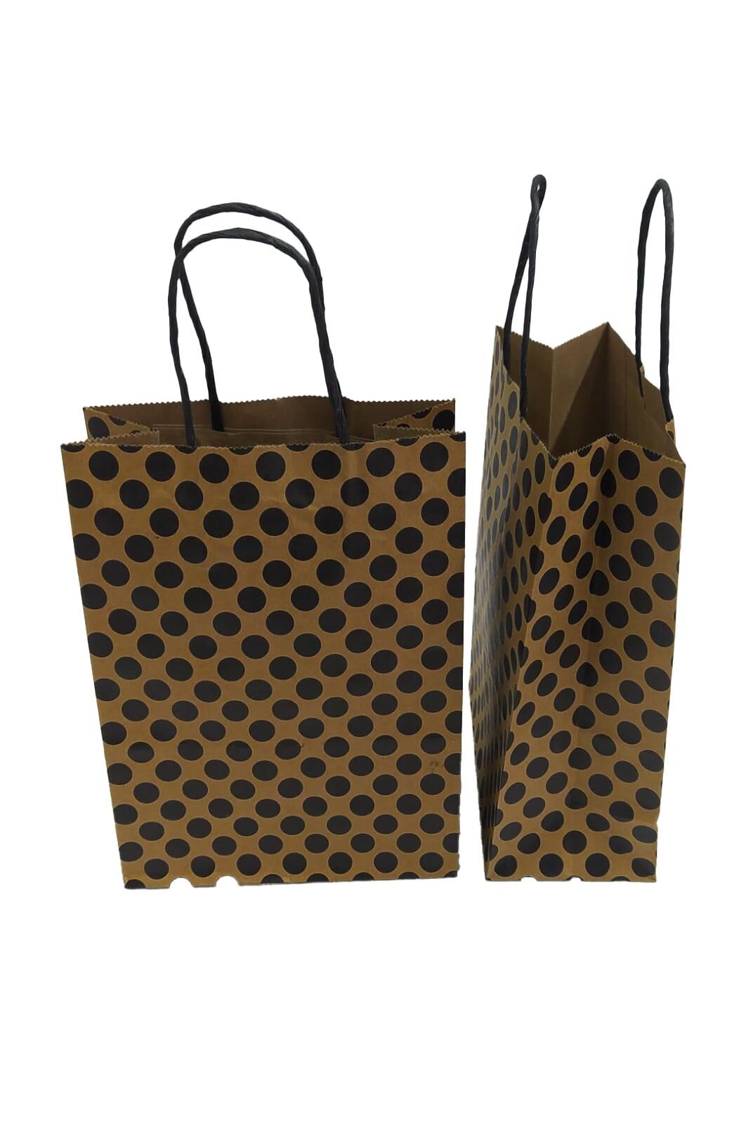 ÇANTA KRAFT BÜKÜM SAPLI SİYAH PUANLI 15*21CM 12Lİ