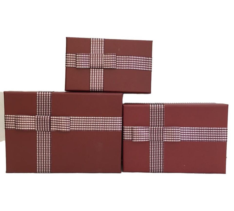 KUTU DİKDÖRTGEN PITTY CHECKERS BORDO 3 LÜ SET