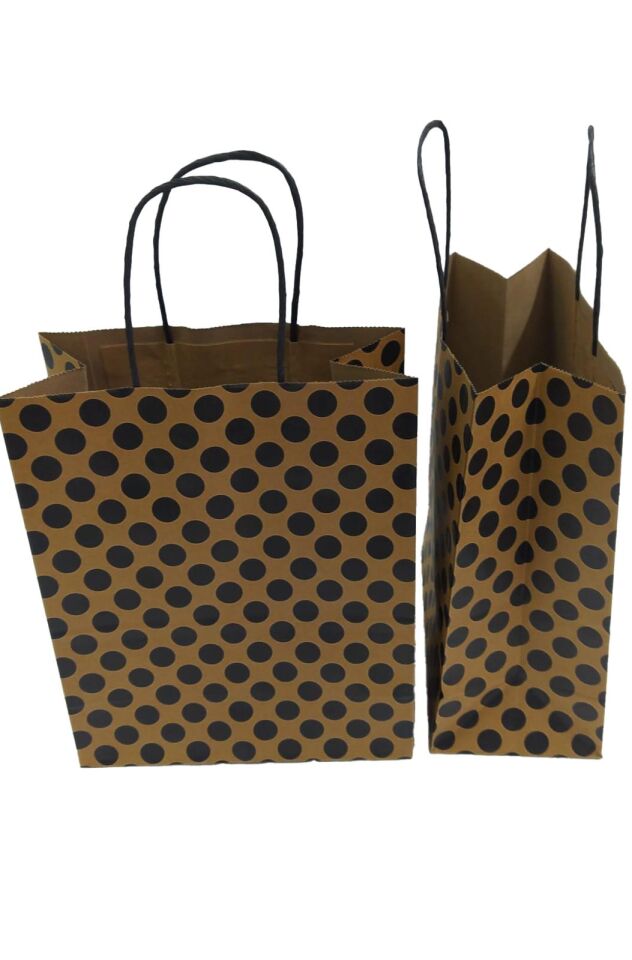 ÇANTA KRAFT BÜKÜM SAPLI SİYAH PUANLI 21*27CM 12Lİ