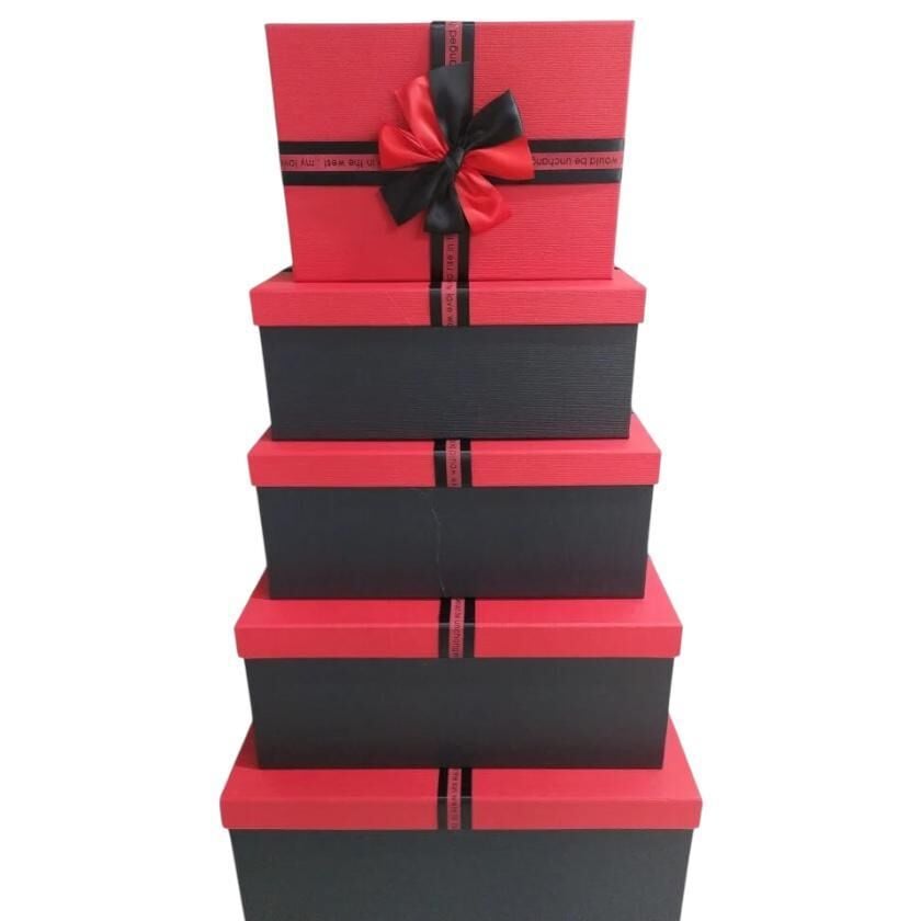 KUTU DİKDÖRTGEN 5 Lİ SİYAH-KIRMIZI  FİYONKLU