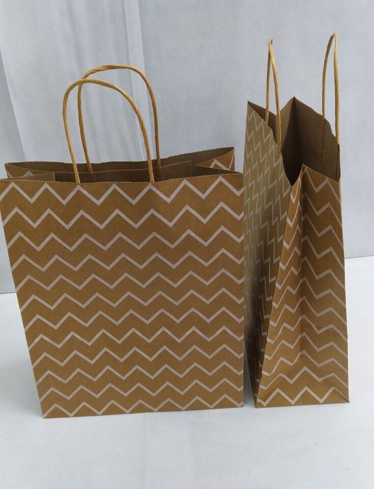 ÇANTA KRAFT BÜKÜM SAPLI BEYAZ ÇİZGİLİ 26*33CM 12Lİ