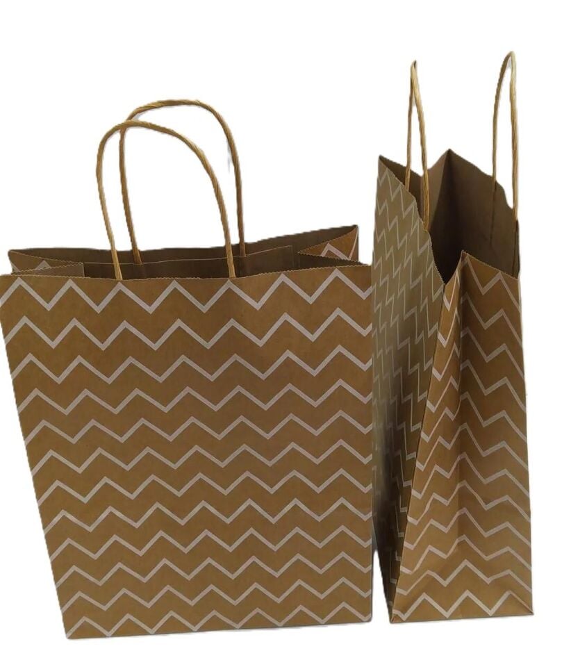 ÇANTA KRAFT BÜKÜM SAPLI BEYAZ ÇİZGİLİ 26*33CM 12Lİ
