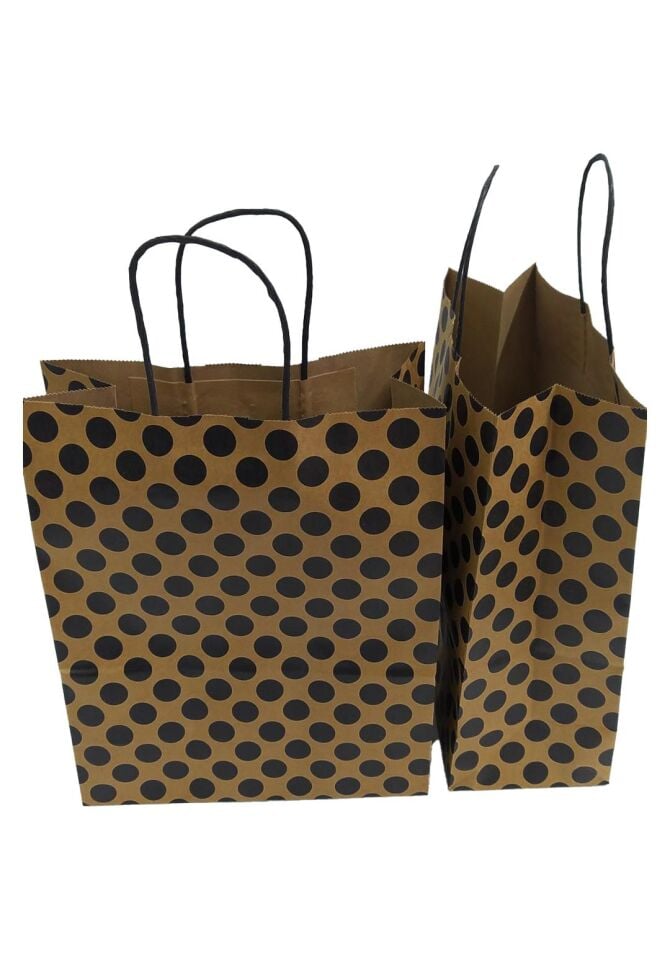 ÇANTA KRAFT BÜKÜM SAPLI SİYAH PUANLI 26*33CM 12Lİ