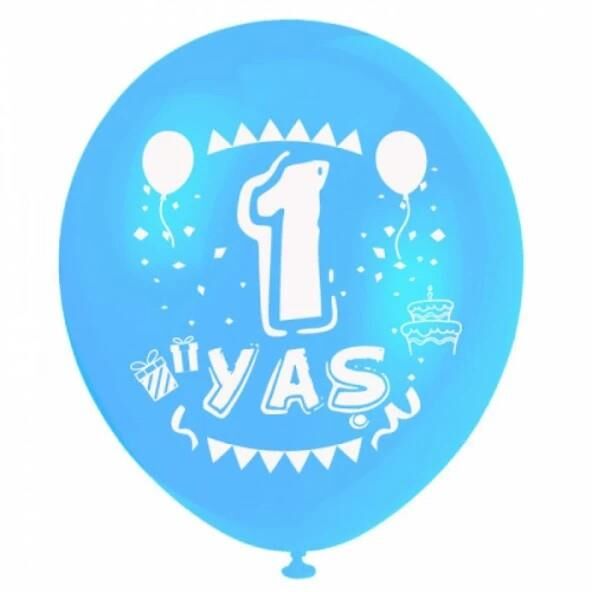 BALON PERAKENDE BASKILI 1 YAŞ MAVİ RENKLİ 16 LI