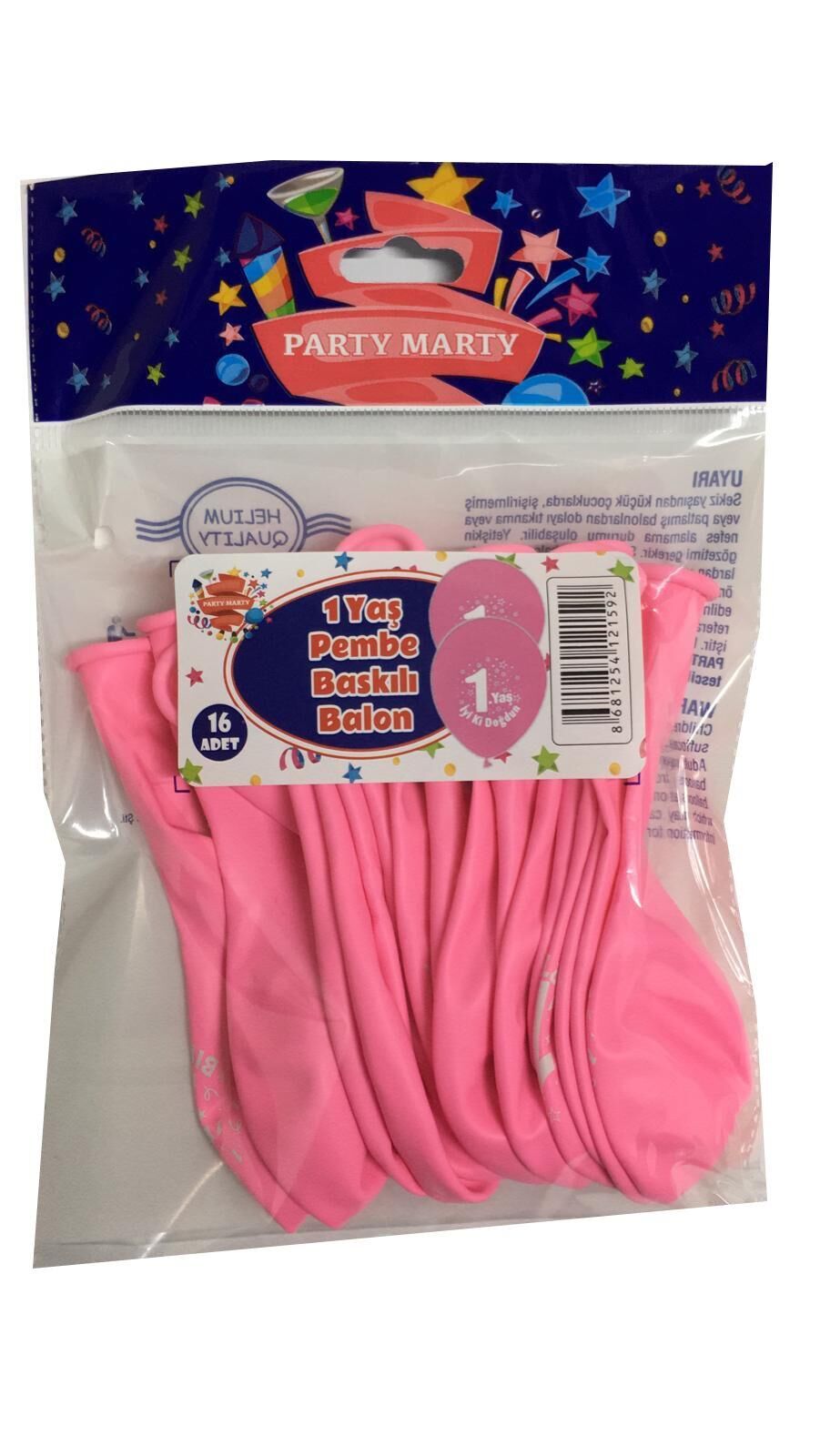 BALON PERAKENDE BASKILI 1 YAŞ PEMBE RENKLİ 16 LI