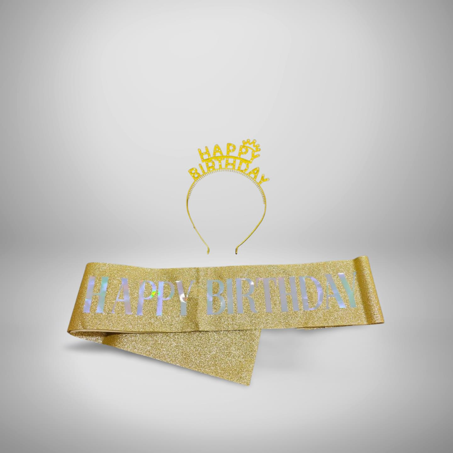 HAPPY BIRTHDAY  METAL TAÇ&KUŞAK TAKIM ALTIN