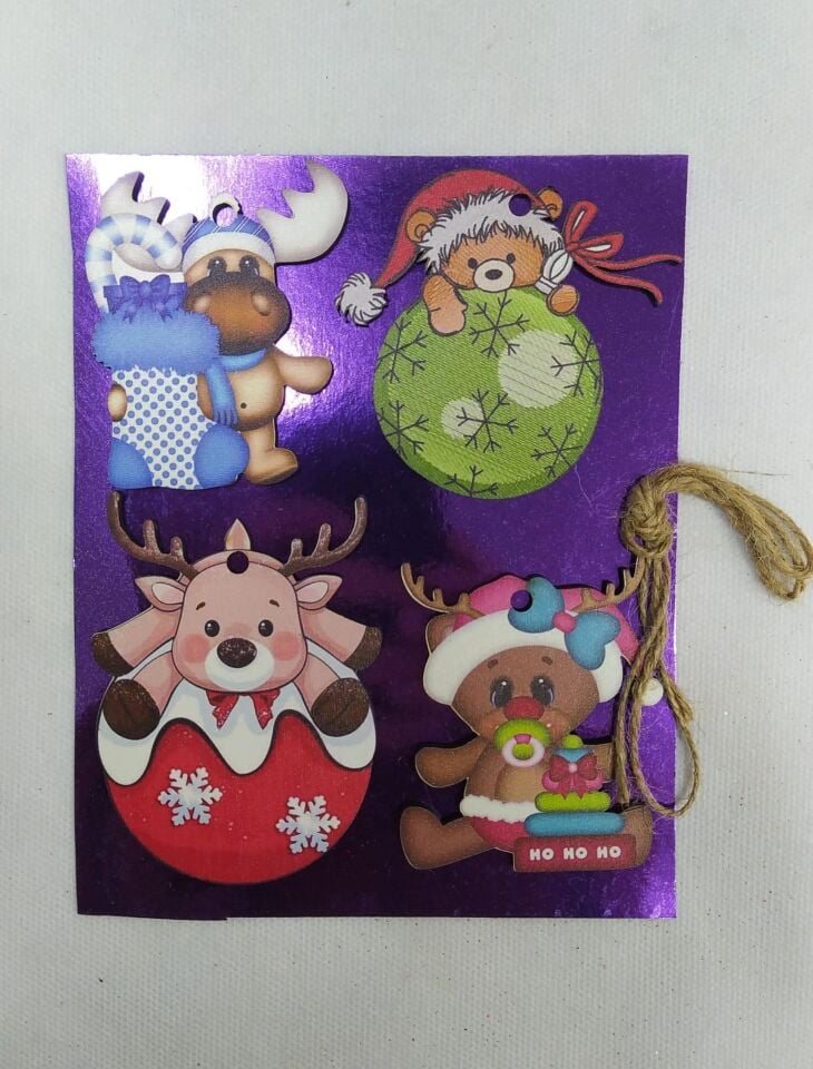 AHŞAP AĞAÇ SÜSÜ FİGÜRLÜ 4 LÜ