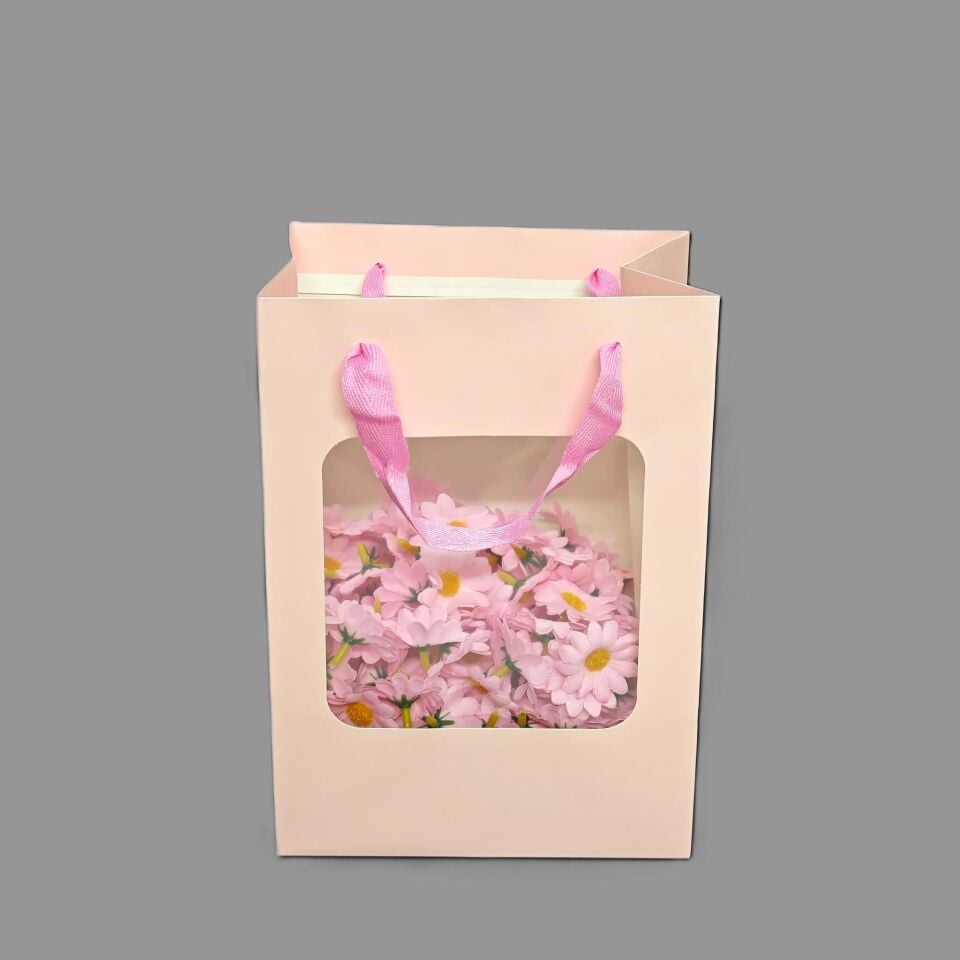 ÇANTA ÖN YÜZÜ ŞEFFAF PEMBE  RENK 18*13*25 CM 12 Lİ