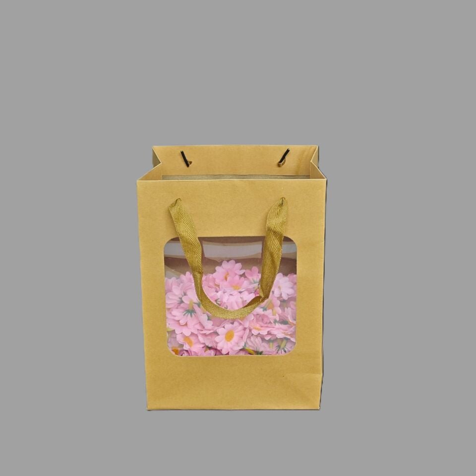 ÇANTA ÖN YÜZÜ ŞEFFAF PEMBE RENK 18*13*25 CM 12 Lİ