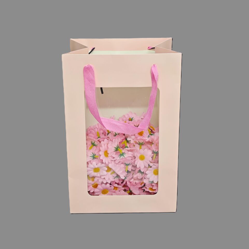 ÇANTA ÖN YÜZÜ ŞEFFAF PEMBE  RENK 20*16*30 CM 12 Lİ