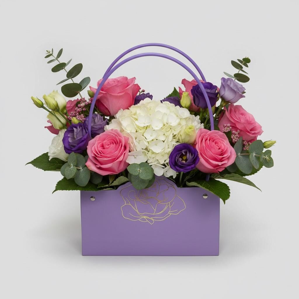 ÇANTA PVC GÜL DESENLİ MOR 22*10.5*13.5 CM 10 LU