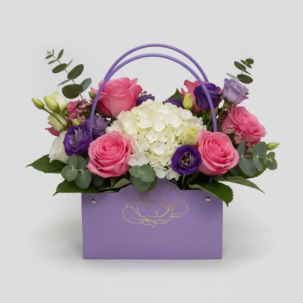 ÇANTA PVC GÜL DESENLİ MOR 22*10.5*13.5 CM 10 LU