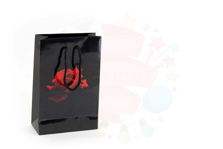 ÇANTA KARTON SELOFANLI 26*38 SİYAH GÜLLÜ 25'Lİ