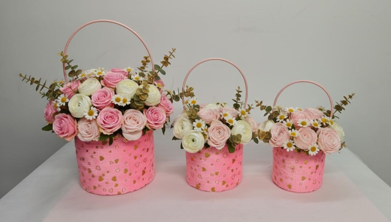 KUTU SİLİNDİR KAPAKSIZ PEMBE PELUŞLU 3 LÜ