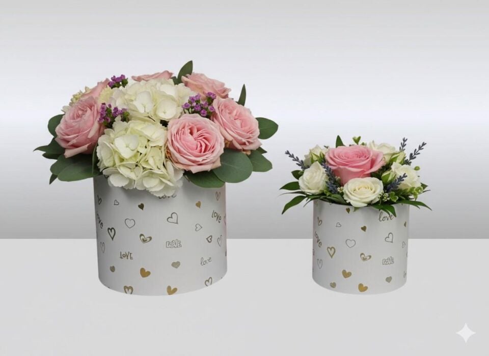 KUTU SİLİNDİR KALP DESENLİ BEYAZ 2 Lİ  SET