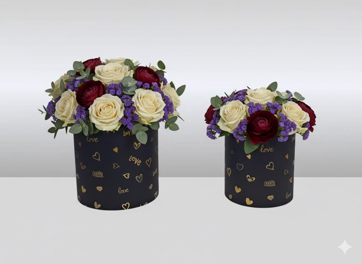 KUTU SİLİNDİR KALP DESENLİ SİYAH 2 Lİ  SET