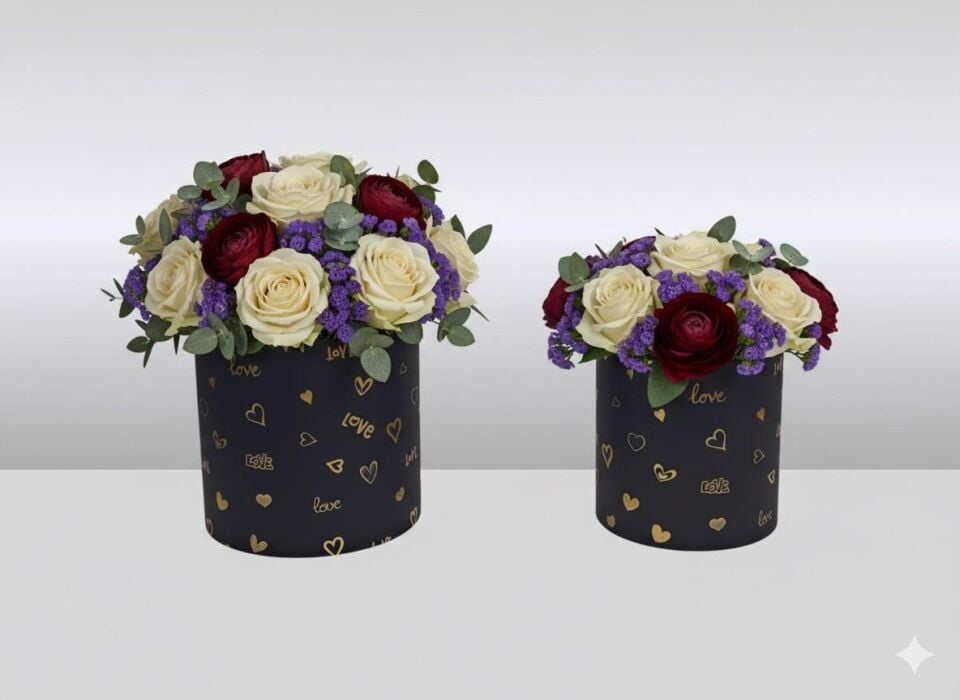 KUTU SİLİNDİR KALP DESENLİ SİYAH 2 Lİ  SET