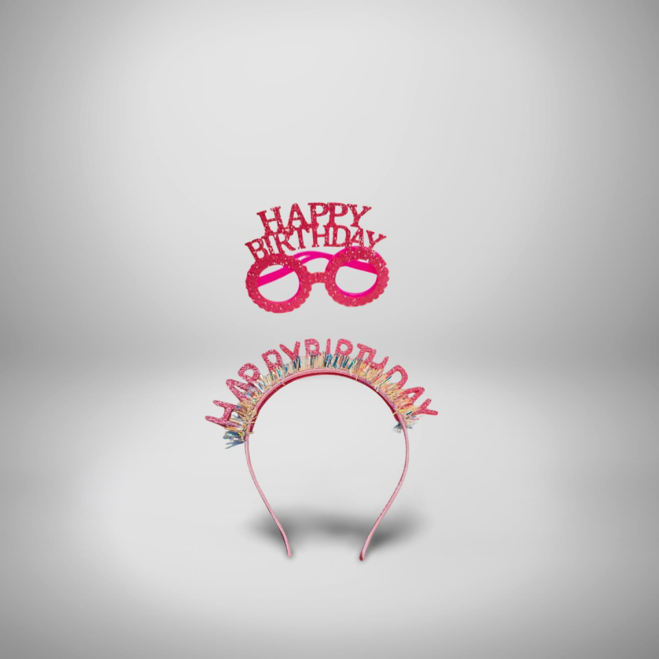 HAPPY BIRTHDAY YAZILI TAÇ GÖZLÜK  PEMBE