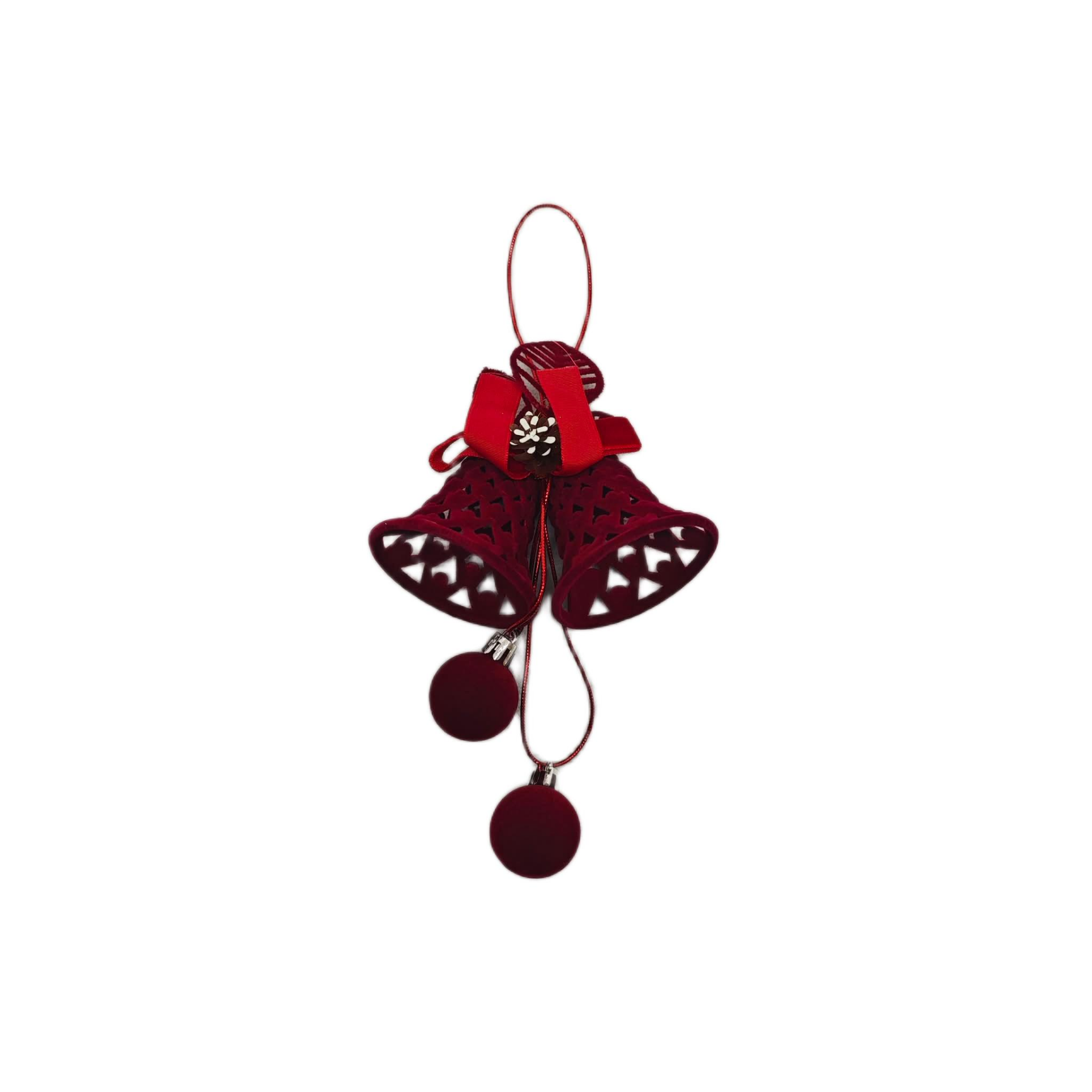 AĞAÇ SÜSÜ FLOK İKİLİ ÇAN KIRMIZI  20*12 CM