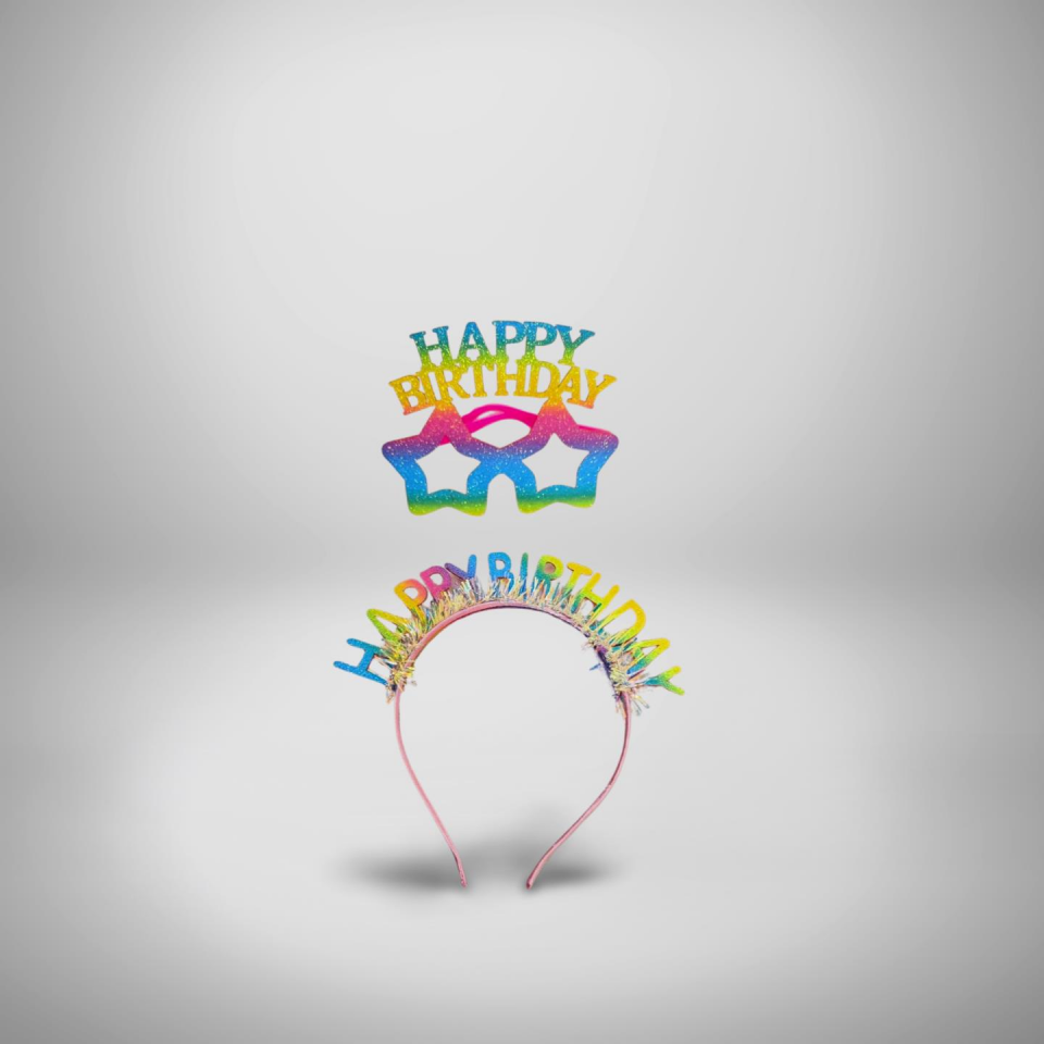 HAPPY BIRTHDAY YAZILI TAÇ GÖZLÜK  GÖKKUŞAĞI