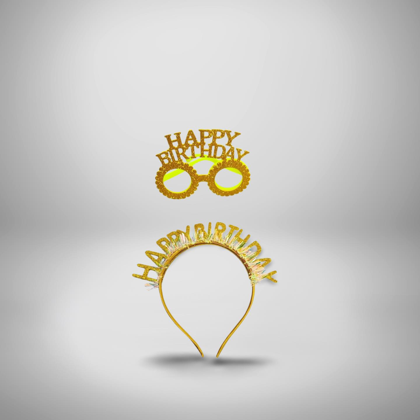 HAPPY BIRTHDAY YAZILI TAÇ GÖZLÜK TAKIM  ALTIN