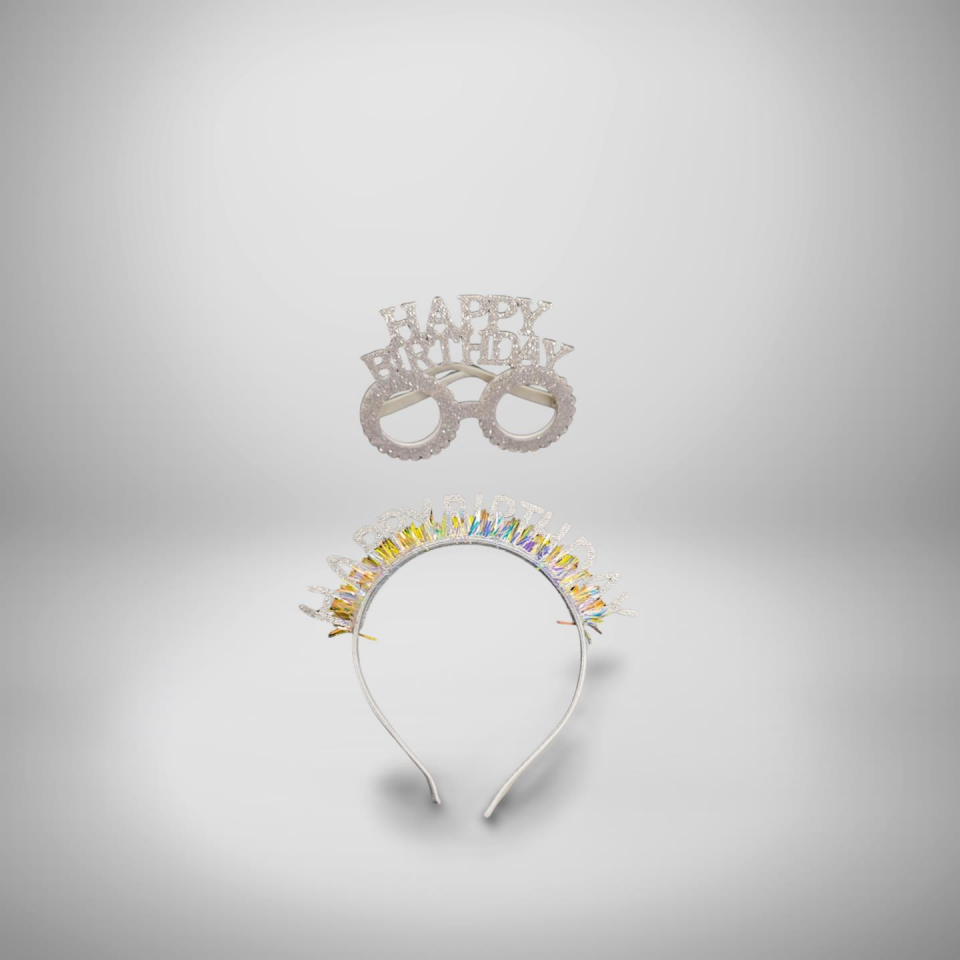 HAPPY BIRTHDAY YAZILI TAÇ GÖZLÜK  GÜMÜŞ