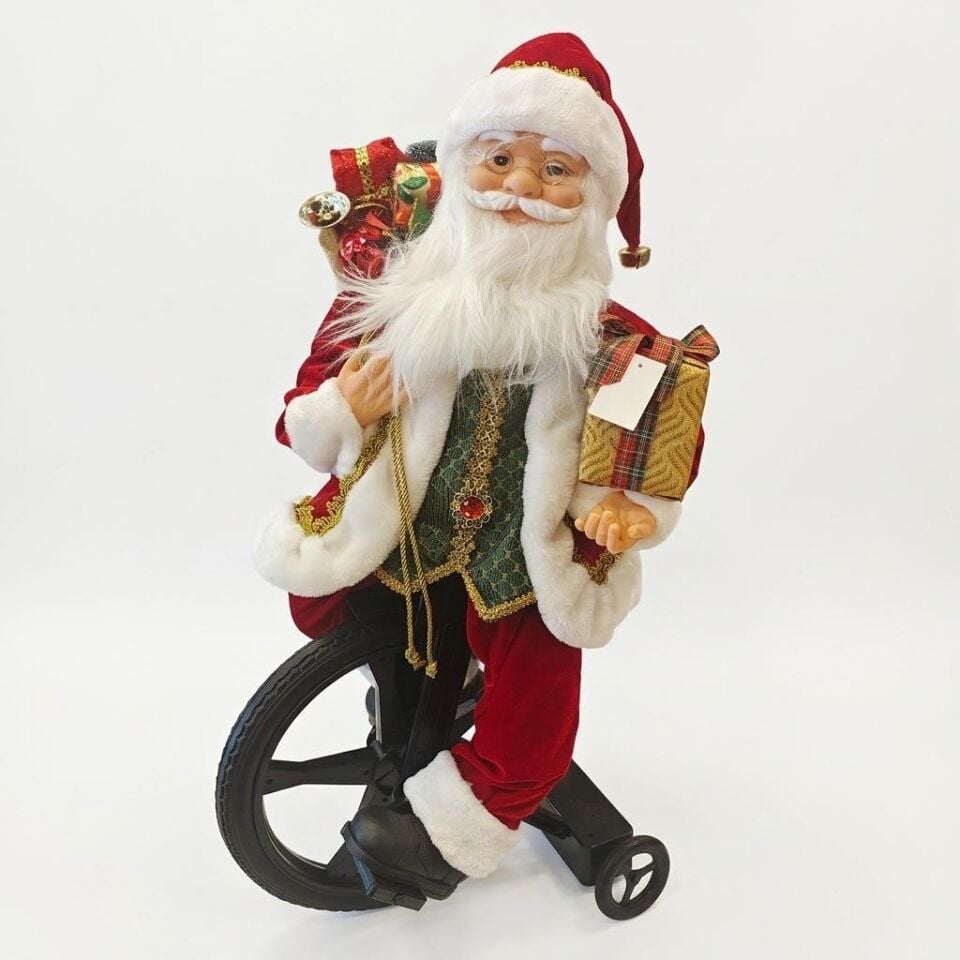 NOEL BABA HEDİYE ÇANTALI BİSİKLETLİ 85CM