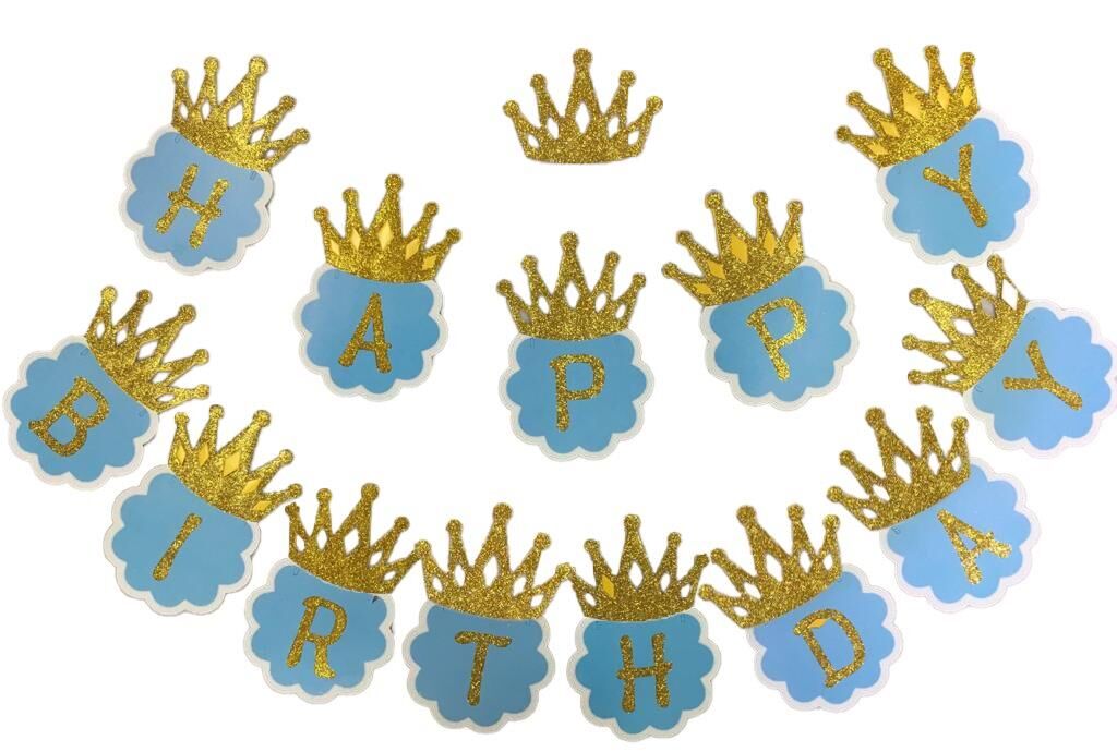 OYNAR KARTON YAZI HAPPY BIRTHDAY TAÇLI MAVİ