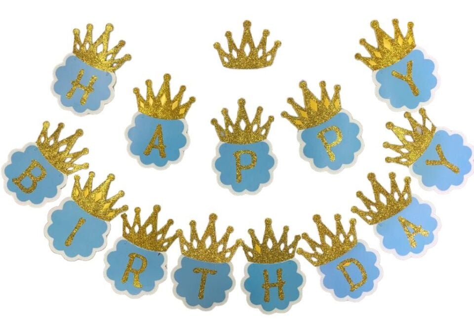 OYNAR KARTON YAZI HAPPY BIRTHDAY TAÇLI MAVİ
