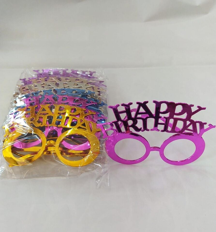 GÖZLÜK METALİK HAPPY BRITHDAY RENKLİ 12 Lİ