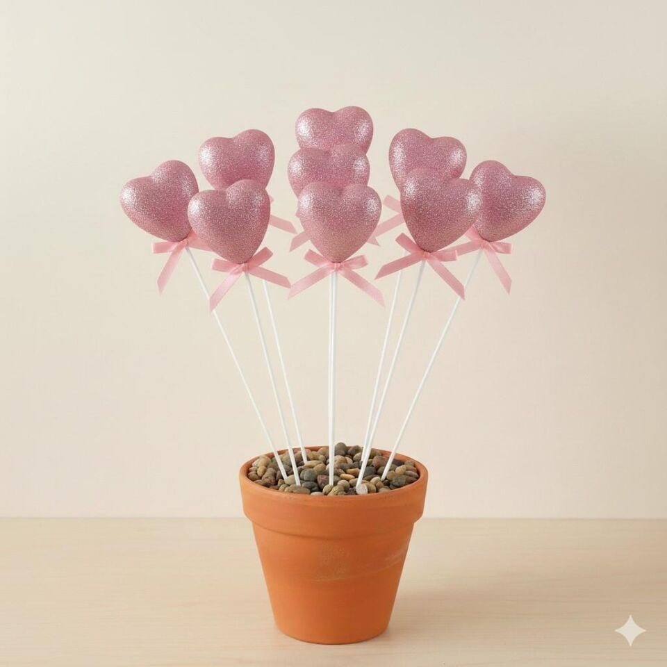 ÇUBUKLU STRAFOR KALP SİMLİ 12 Lİ ORTA PEMBE